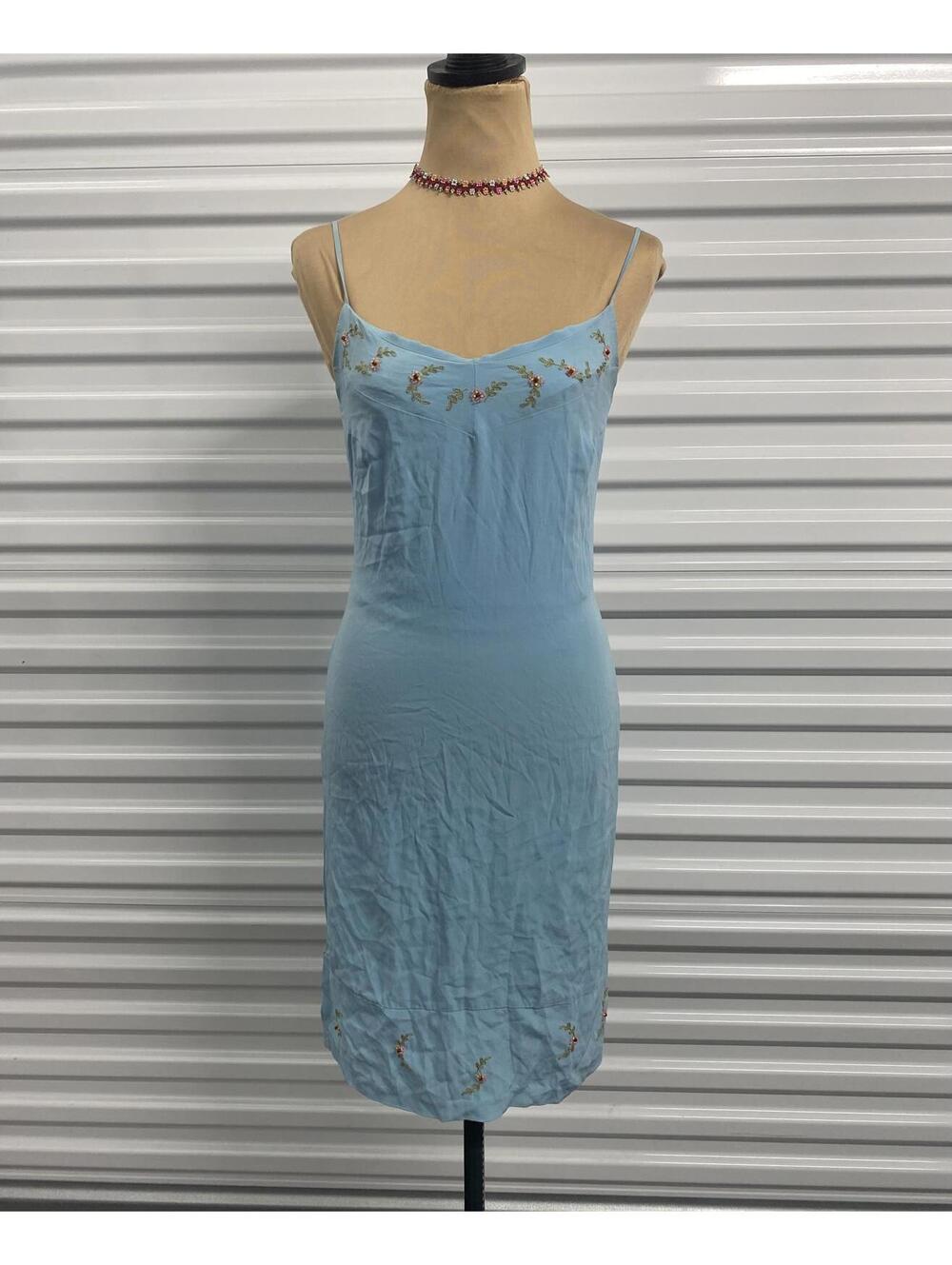Y2K Blue Embroidered Slip Dress